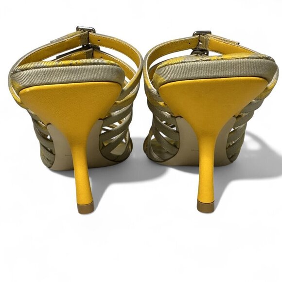 Burberry Women's Yellow Hunter Check Carmine Strap Heels Sandals Sz 38 EU NWT - Picture 9 of 16